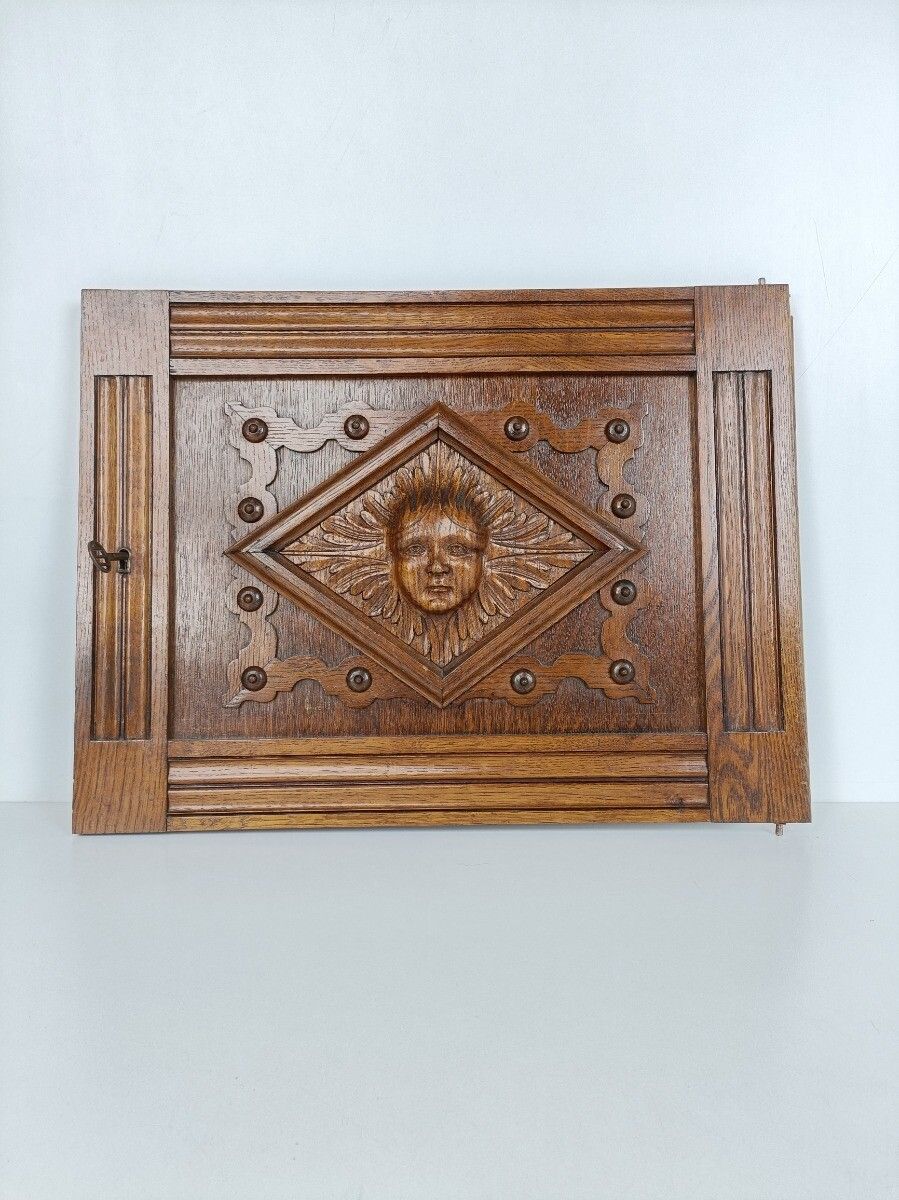 Antique Door Panel  Cabinet Face Oak Hand Carved Wood Architectural Reclaimed Or photo for sale