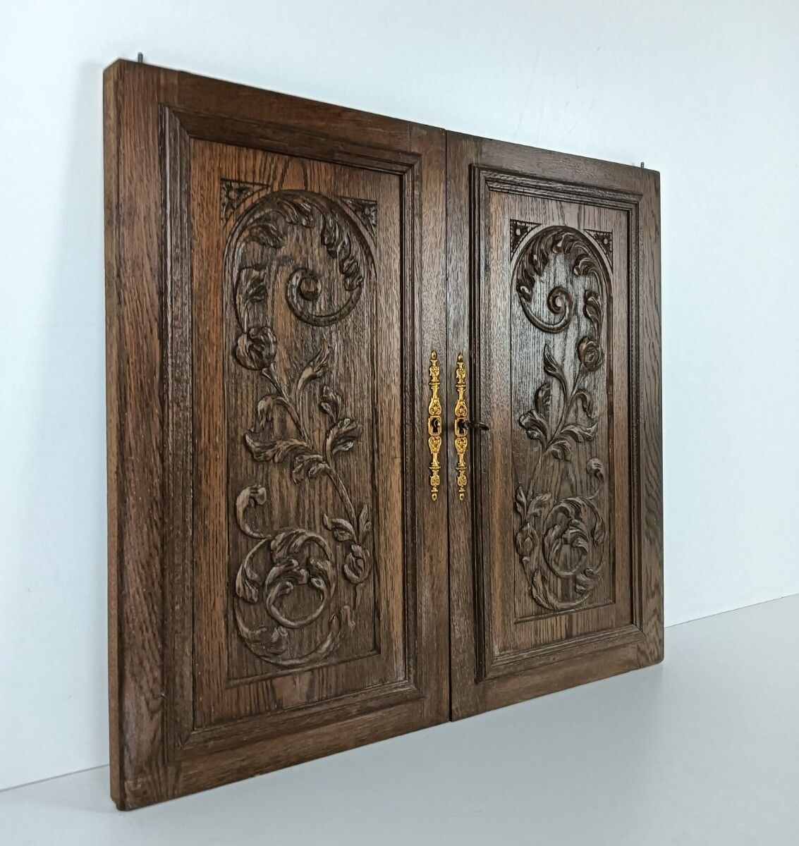 Antique Pair Door Panels Doors Cabinet Carved Wood Reclaimed Architectural Salva photo for sale