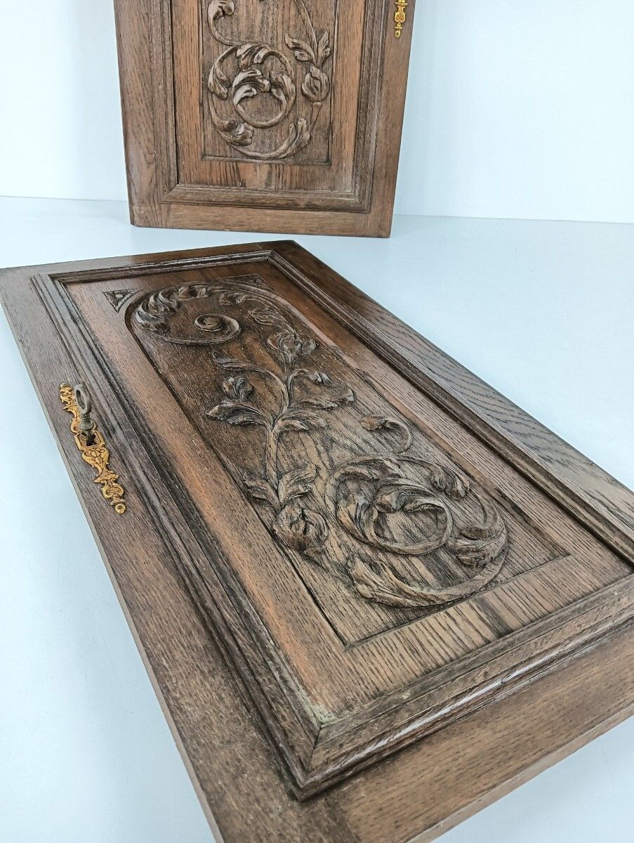 photo furniture Antique Pair Door Panels Doors Cabinet Carved Wood Reclaimed Architectural Salva