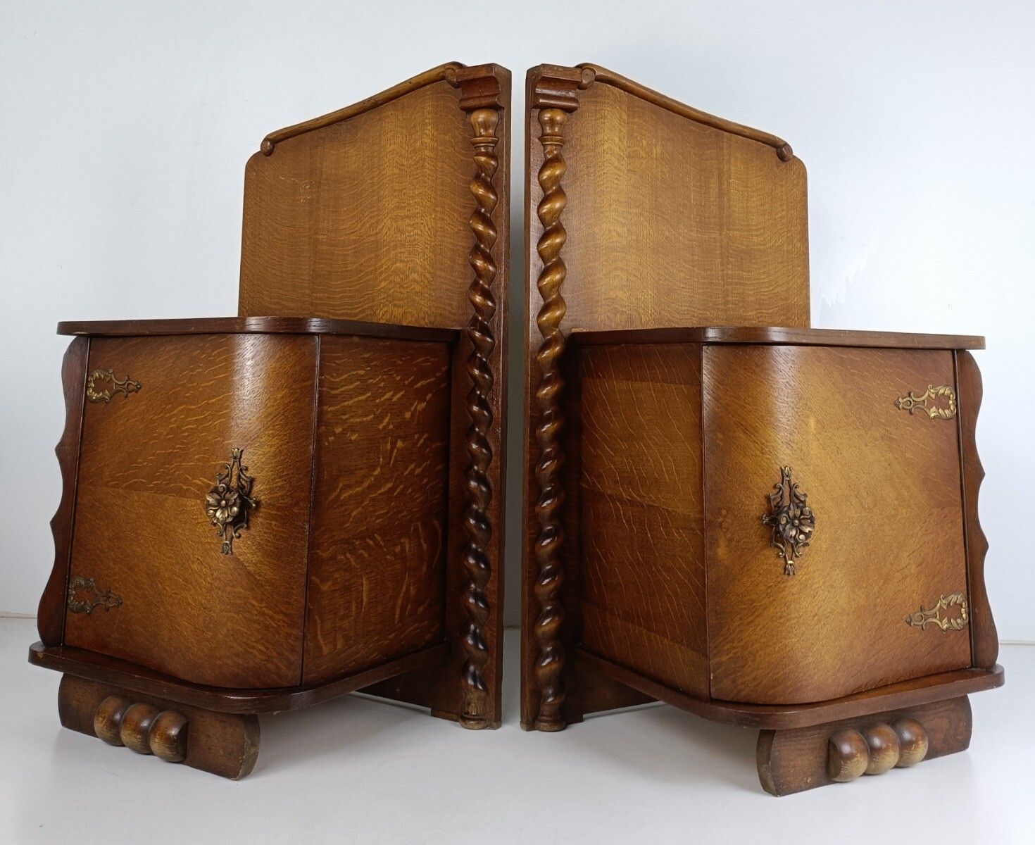 Pair Couple Antique Jugendstil Nightstands Wood Barley Twist End Tables Vanity C photo buy