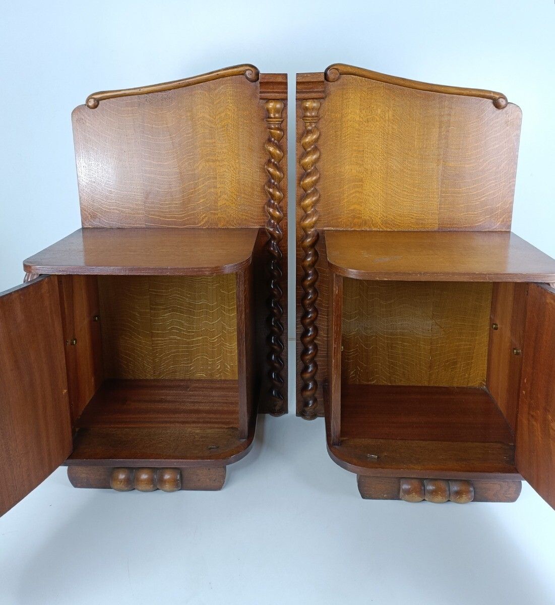 photo for sale Pair Couple Antique Jugendstil Nightstands Wood Barley Twist End Tables Vanity C