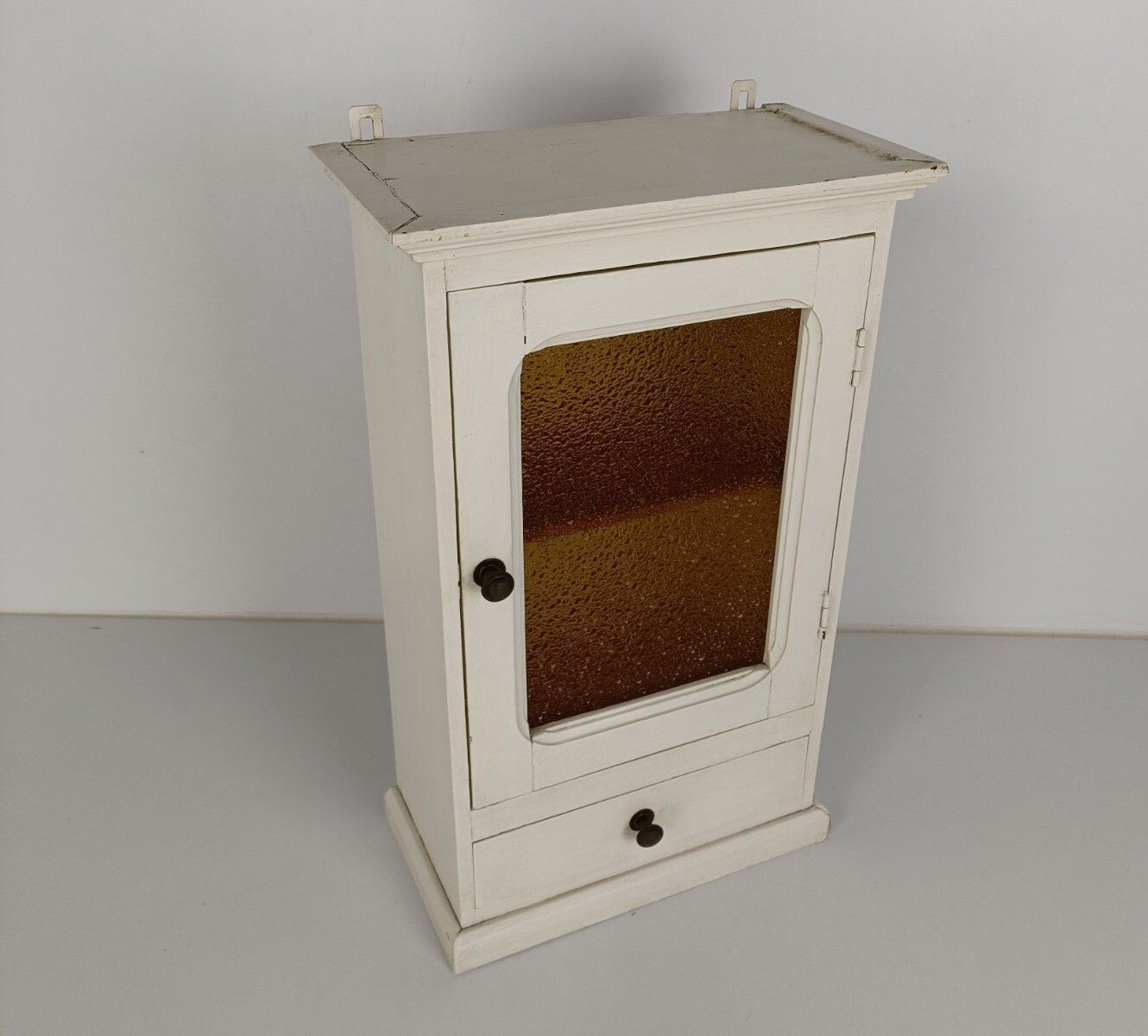 Apothecary Bathroom Medicine Kitchen Cabinet Wood  Antique  Bubbled Amber Glass photo furniture