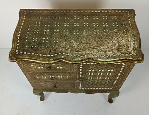 Florentine Wood Nightstand End Table Hall Cabinet Green Gold Gilded Italian Stun photo vinterior