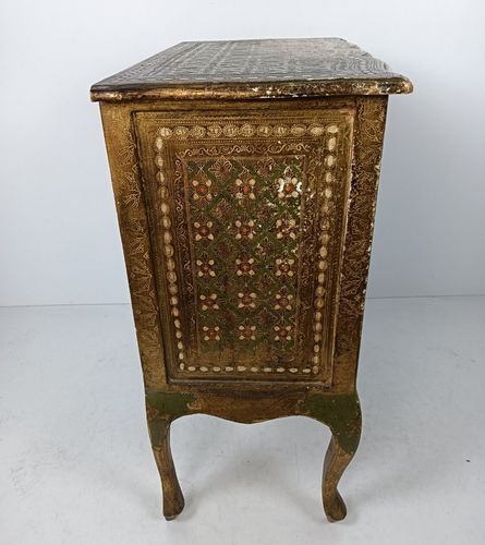 Florentine Wood Nightstand End Table Hall Cabinet Green Gold Gilded Italian Stun photo buy