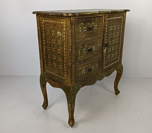 Florentine Wood Nightstand End Table Hall Cabinet Green Gold Gilded Italian Stun photo vintage