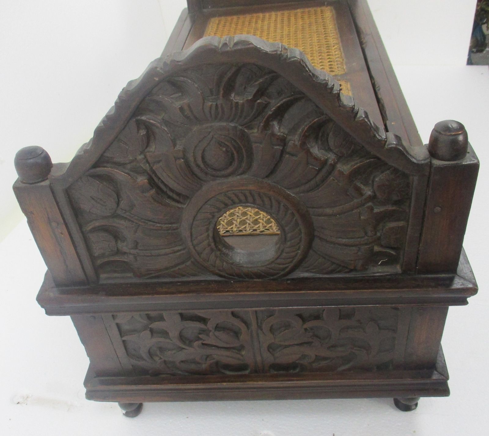 Antique 19th Century Wooden Breton Cradle Crib Turned Into Chest With Rush Seati photo 1093.0