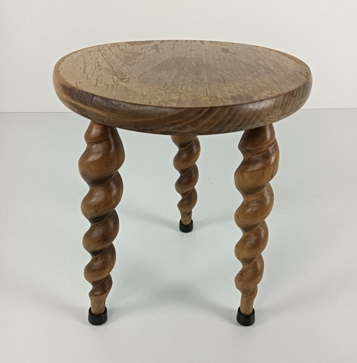 Antique Small Hand Carved Wooden Barley Twist Rare Milking Stool Pedestal Farmho photo vinterior