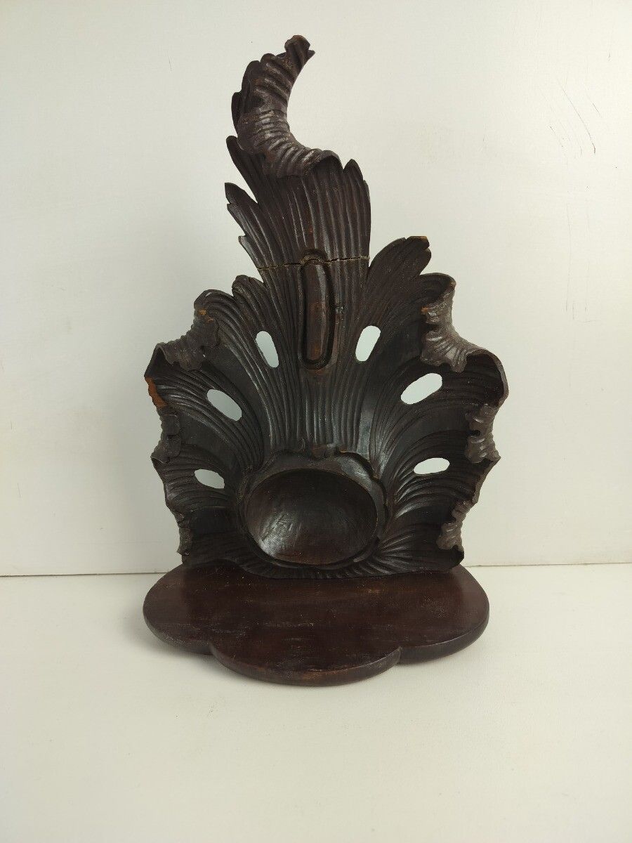 Small Hand Carved Wood Wooden Console Wall Hanging Shell Form Lovely photo for sale