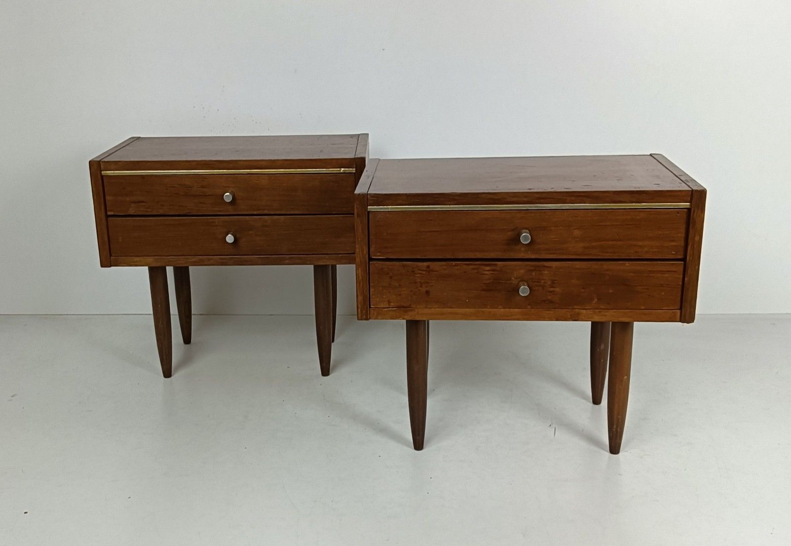 Pair Funky  Wooden Nightstands End Tables Bedroom Cabinets Retro Vintage Brown photo for sale
