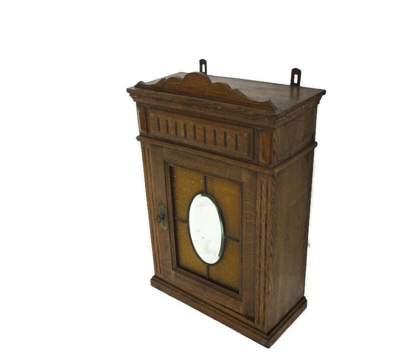 Kitchen Apothecary Bathroom Pharmacy Cabinet Amber Bubbled And Leaded Glass