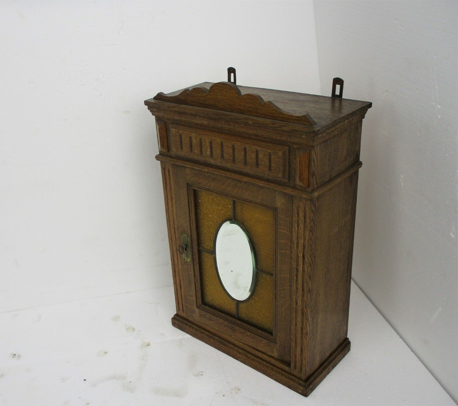 Kitchen Apothecary Bathroom Pharmacy Cabinet Amber Bubbled And Leaded Glass photo for sale