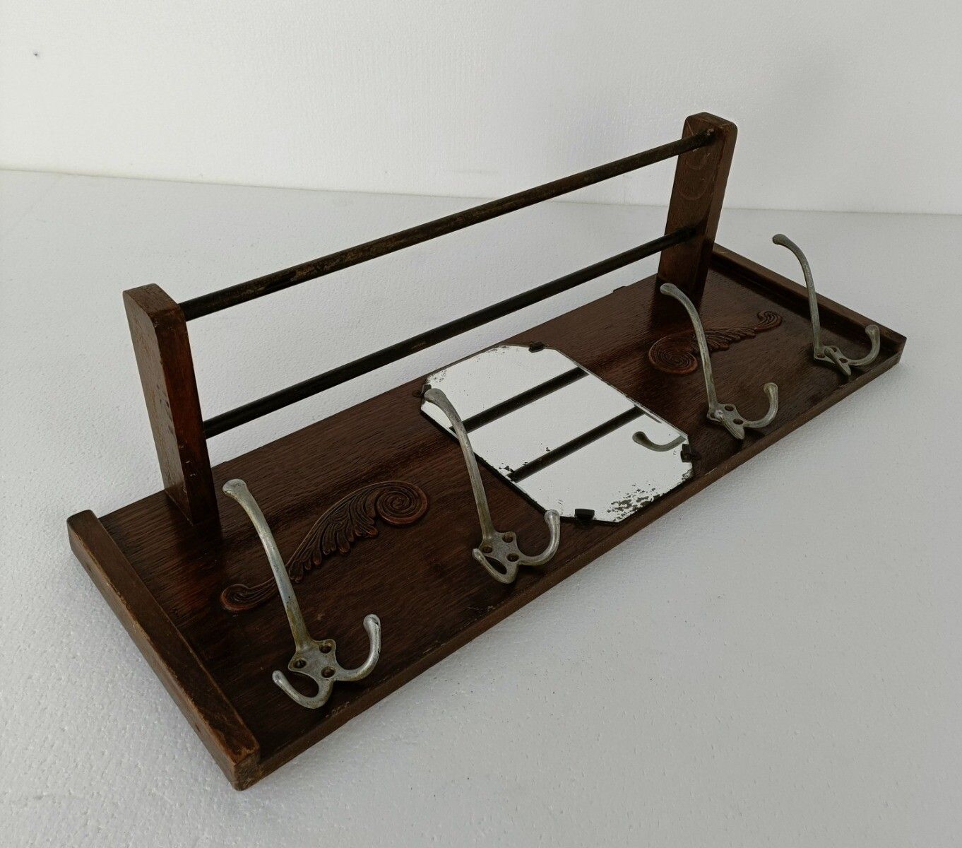Vintage Wall Coat Rack Shelf Mid Century Modern Railroad Industrial Wood Pop Art photo vinterior