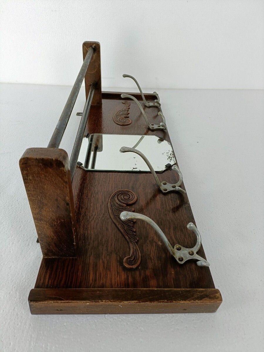 Vintage Wall Coat Rack Shelf Mid Century Modern Railroad Industrial Wood Pop Art photo buy