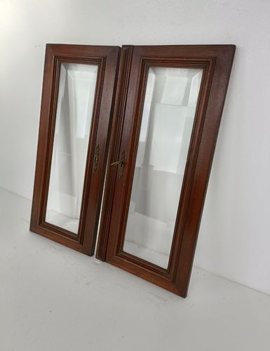Pair Antique  Carved Wood Oak Door Panels Reclaimed Architectural Beveled Glass photo furniture