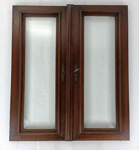 Pair Antique  Carved Wood Oak Door Panels Reclaimed Architectural Beveled Glass photo Home Fixtures