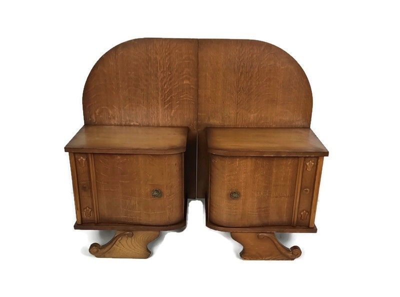 Pair Antique Jugendstil Nightstands Wood  End Tables Vanity Cabinets Bedroom Cab