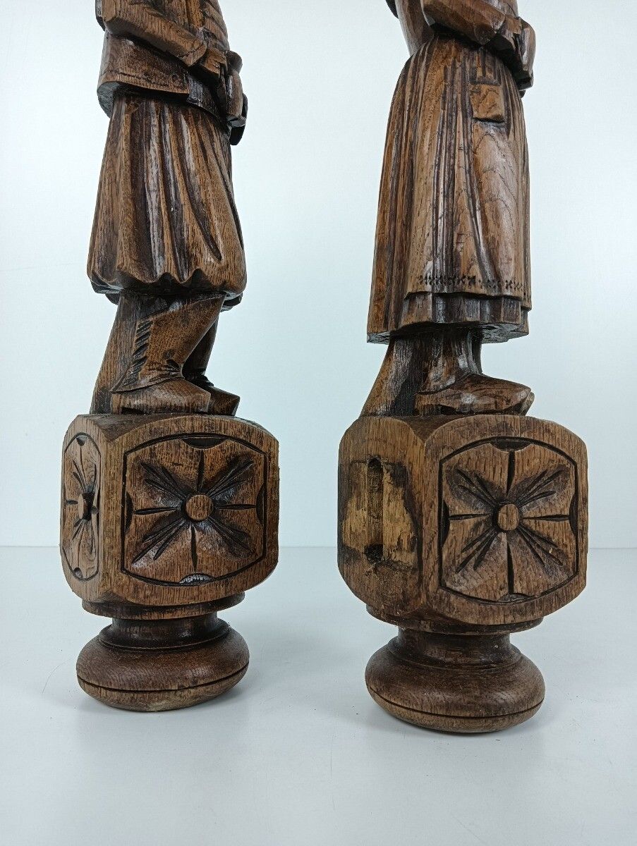 Large Antique Hand Carved Wooden Corbels Breton Figures Couple France Reclaimed photo vinterior