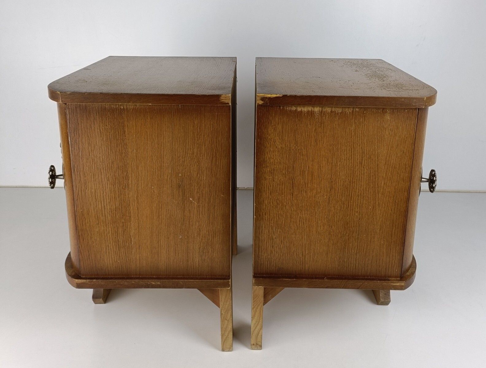 Pair Couple Vintage Nightstands End Tables Mid Century Modern Wood Night Stands photo vinterior