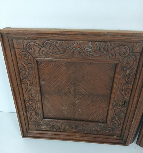 Antique Couple Of Door Panels Cabinet Carved Wood Inlay Beautiful Architectural photo for sale
