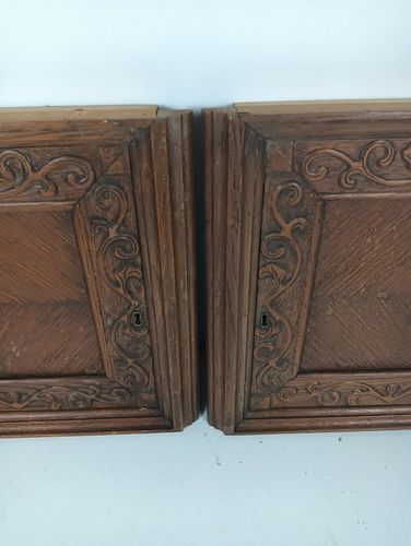 Antique Couple Of Door Panels Cabinet Carved Wood Inlay Beautiful Architectural photo vinterior