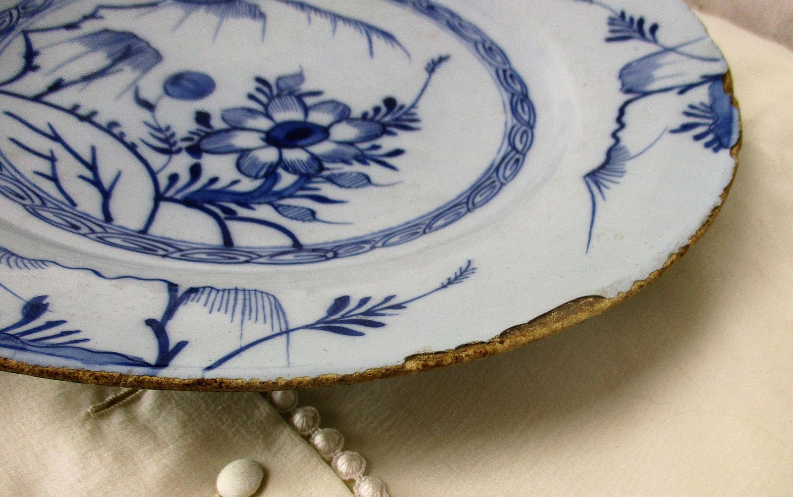 Antique 19th Century Large Delft Wall Hanging Charger Plate Blue White Flower photo Art