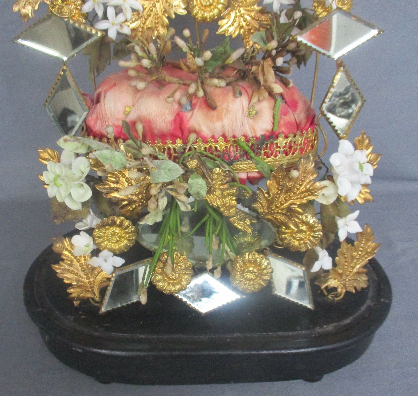 Antique 1800 Victorian French Bridal Wedding Dome Gold Gilt Leafs  Ormolu Birds photo vinterior