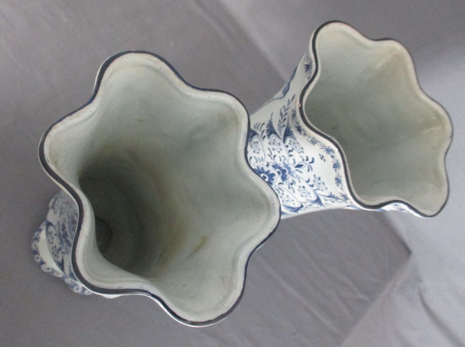 3 Pcs Delft Blue Pottery Garniture Set 2 Trumpet Vases Matching Covered Urn photo buy