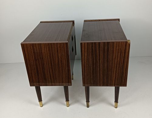 567.0 Pair Couple Vintage Nightstands End Tables Mid Century Modern Wood Retro  Brown photo