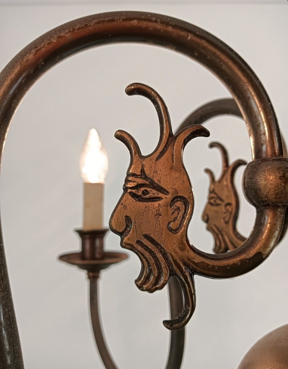 Flemish Dutch Chandelier 6 Arm Lights Brass Eagles Faces  Ornate Barn Farmhouse photo vintage