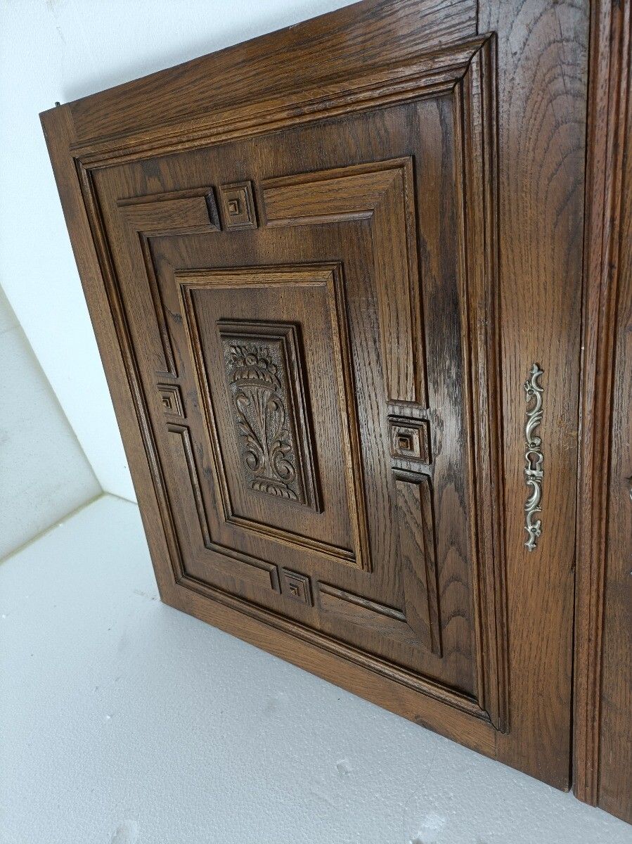 Pair Antique Hand Carved Oak Door Panels Reclaimed Architectural  Salvaged Wow photo 275.0