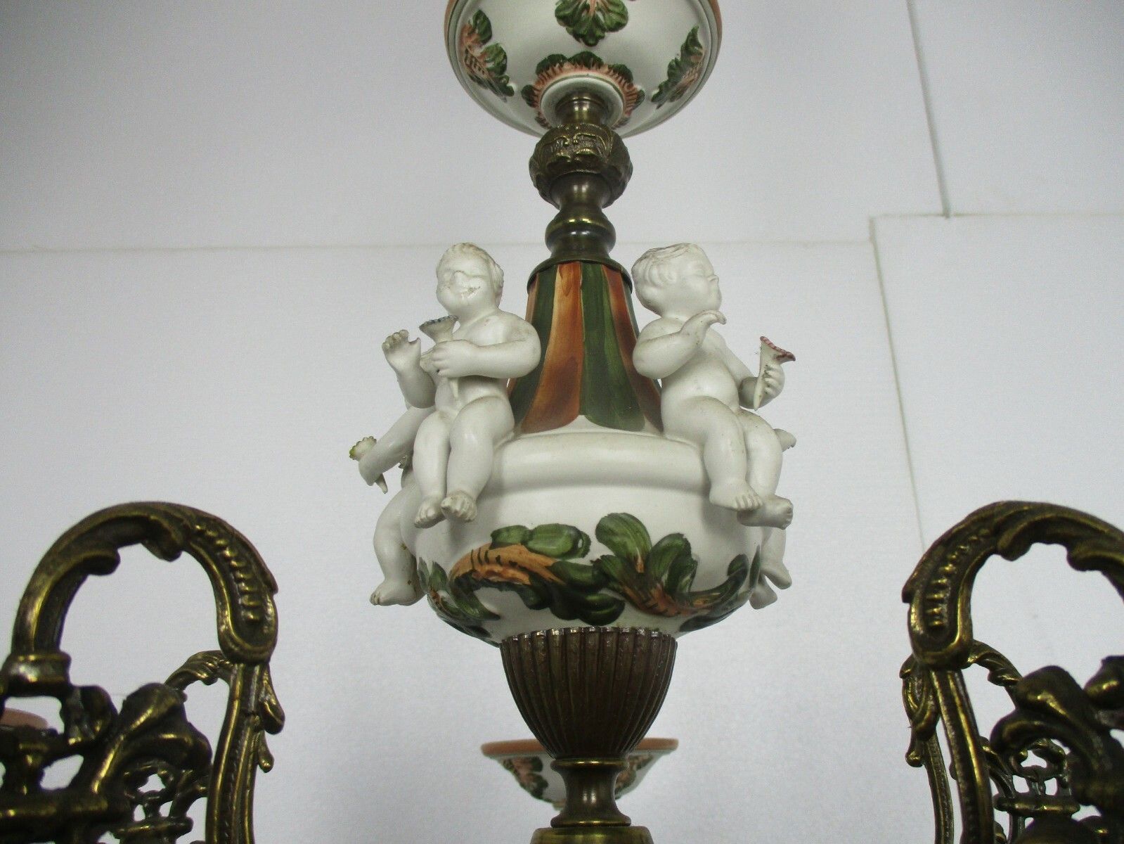 Vintage Capodimonte Style Chandelier 6 Arm Lights Porcelain Putti Cherubs Eros photo vintage