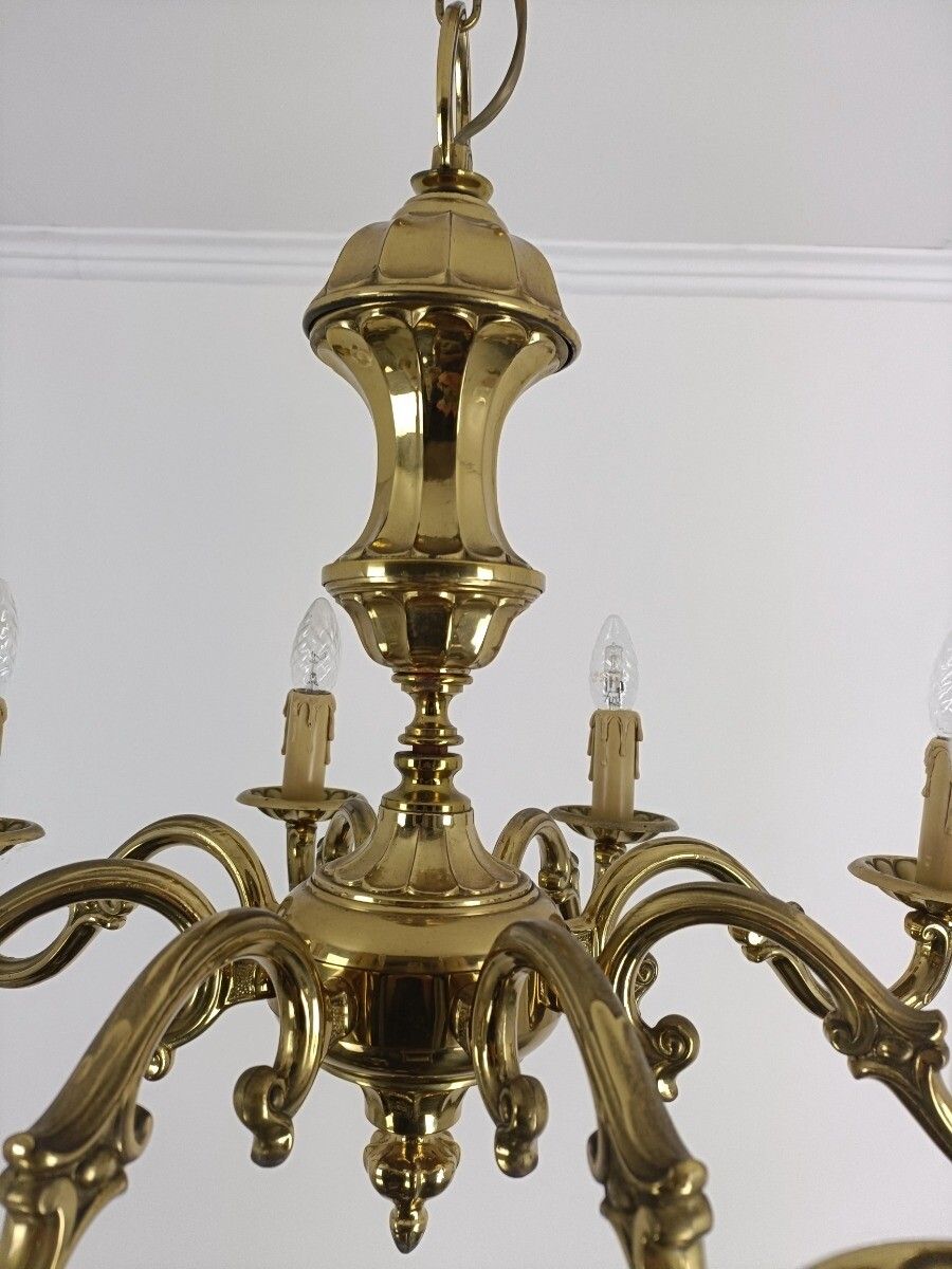 Vintage Brass Chandelier Fixture Ceiling Light 8 Arms Ornate 70s photo vintage