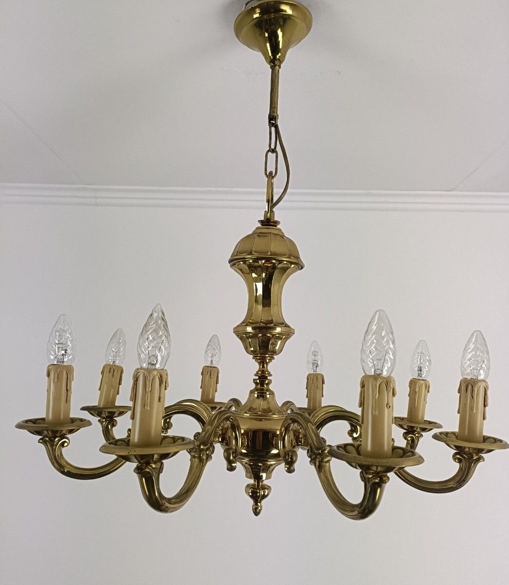 Lighting Vintage Brass Chandelier Fixture Ceiling Light 8 Arms Ornate 70s photo