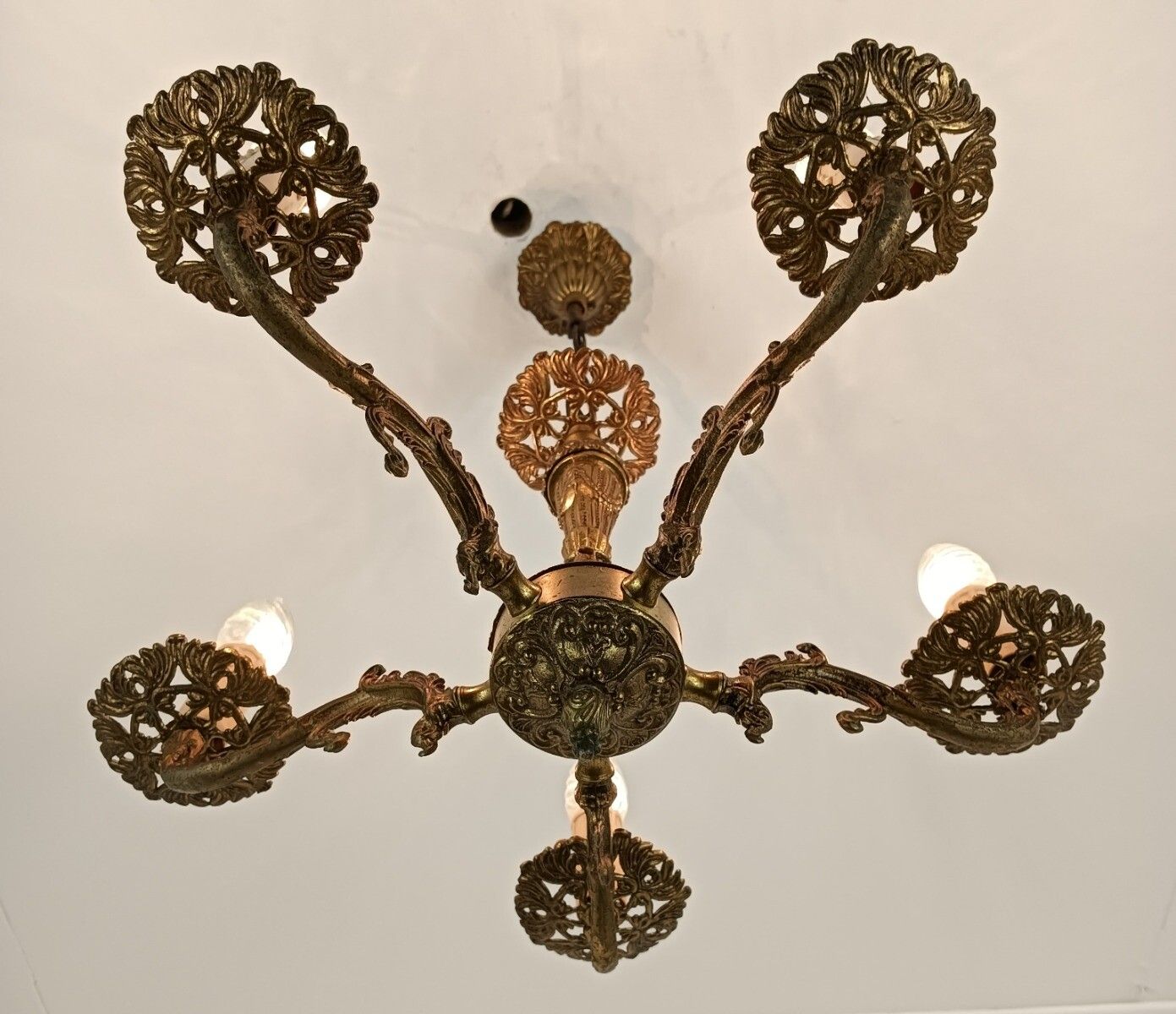 photo furniture Small Vintage Ornate Brass Chandelier Modernist 5 Lights Fixture