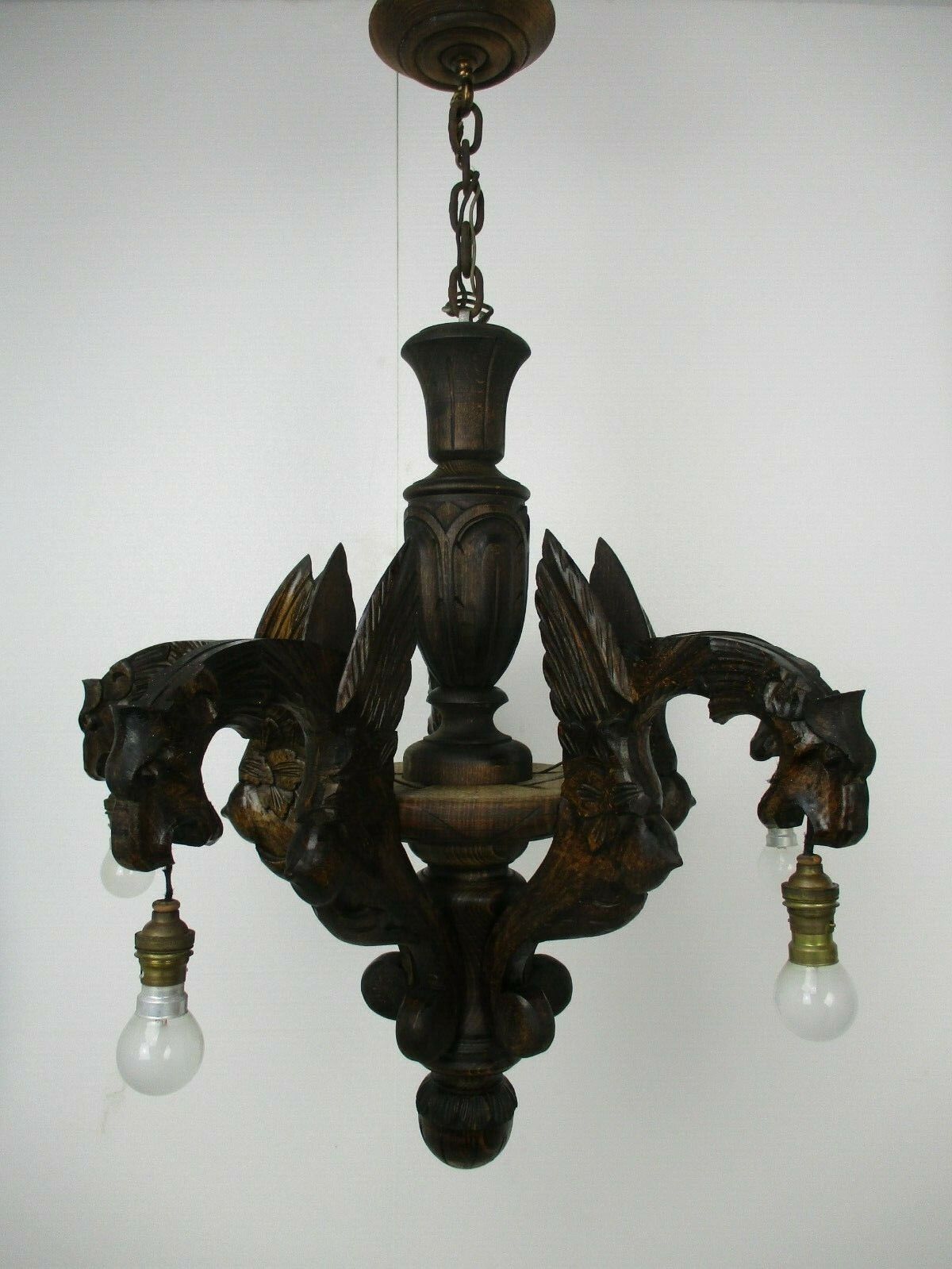 Gothic Hand Carved Wooden Ornate Chandelier 5 Arms Lights  Dragons  Wow photo Lighting