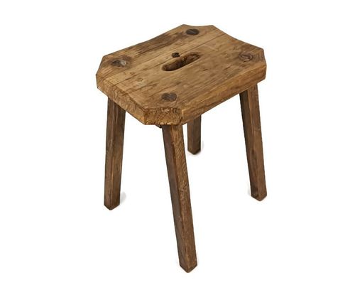 Funky Antique Milking Stool Plant Stand Pedestal Carved Wood, France Rustic Side photo furniture