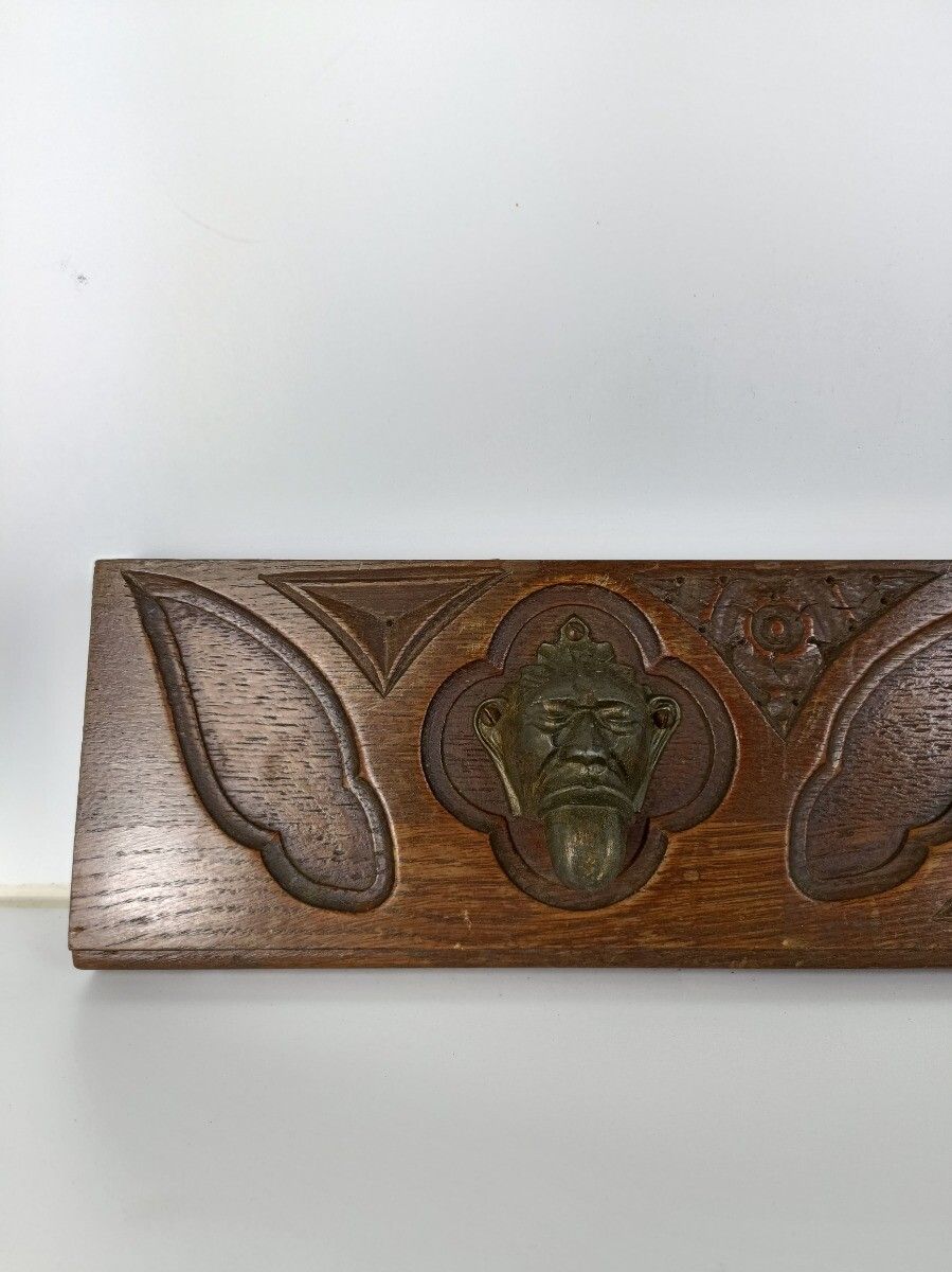 Antique  Gargoyle Pair Corbels Hand Carved Wood  Architectural Reclaimed Trims P photo buy