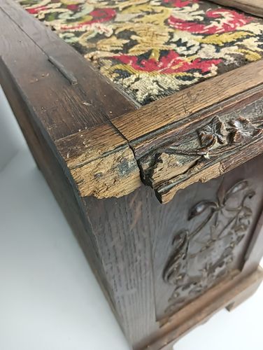 Antique 19th Century Ornate Carved Wooden Box Chest Trunk Tapestry Stunning Wow photo vinterior