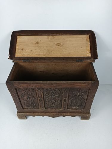 photo buy Antique 19th Century Ornate Carved Wooden Box Chest Trunk Tapestry Stunning Wow