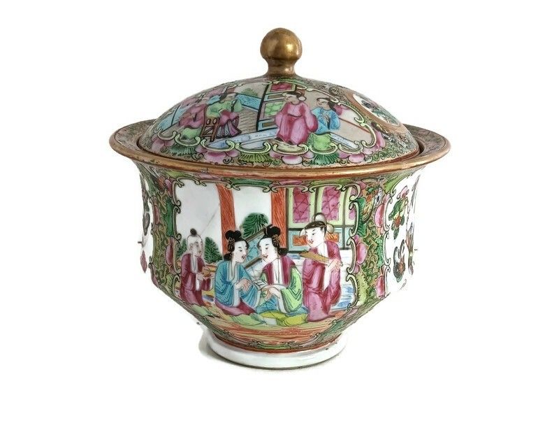 Antique Family Rose Chinese Bonbonniere Lidded Dish Small Urn Tureen