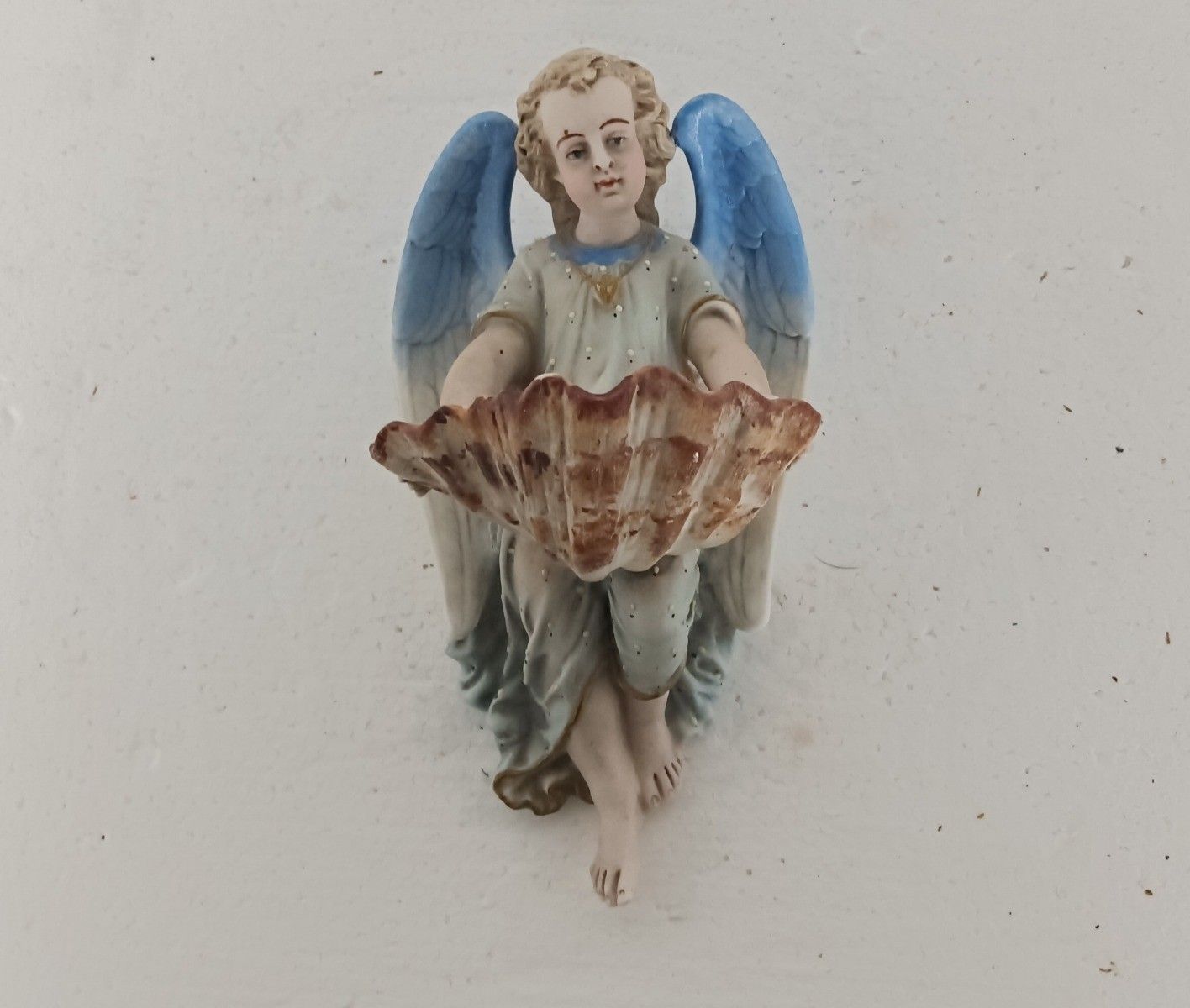 Large Holy Water Font Vessel Antique Marked M&L Angel Wall Hanging Christianity photo 162.0
