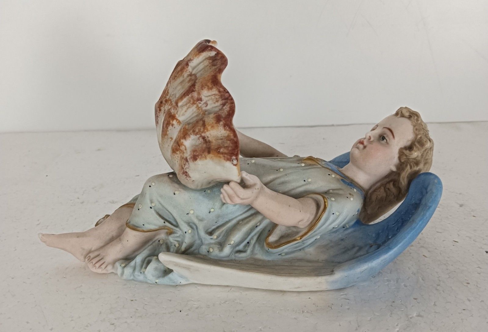 Large Holy Water Font Vessel Antique Marked M&L Angel Wall Hanging Christianity photo vintage