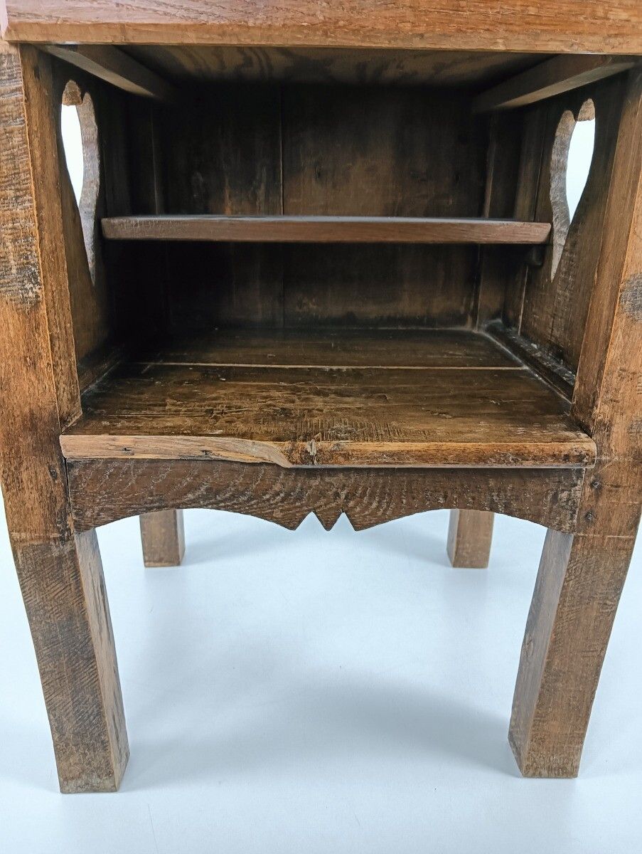 photo for sale Antique French Country 19th Century Oak  Bedside Table Nightstand Drawer Heart D