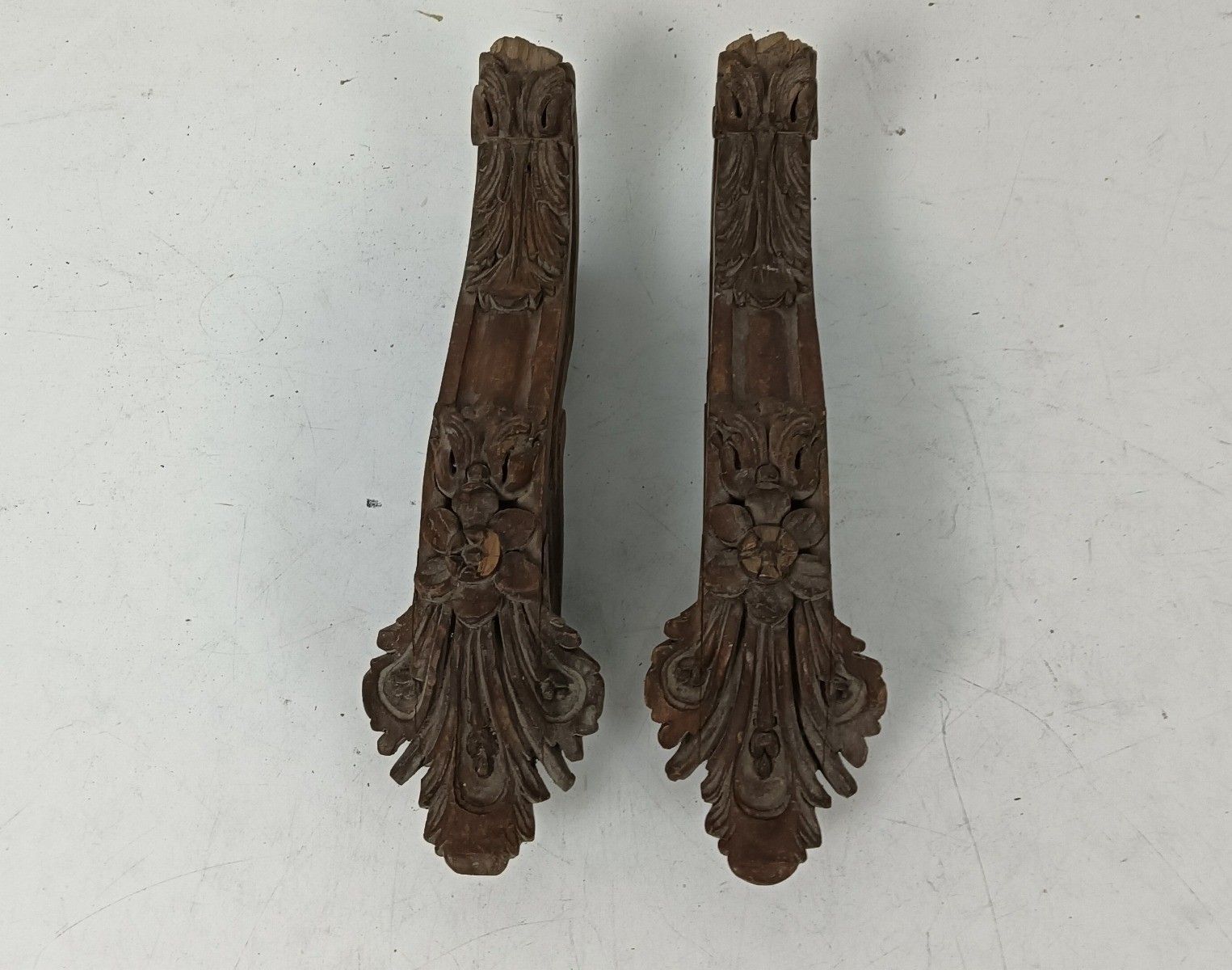 Ornate Pair Corbels Hand Carved Wood Pediment Antique  Finial Architectural Fini photo 162.0