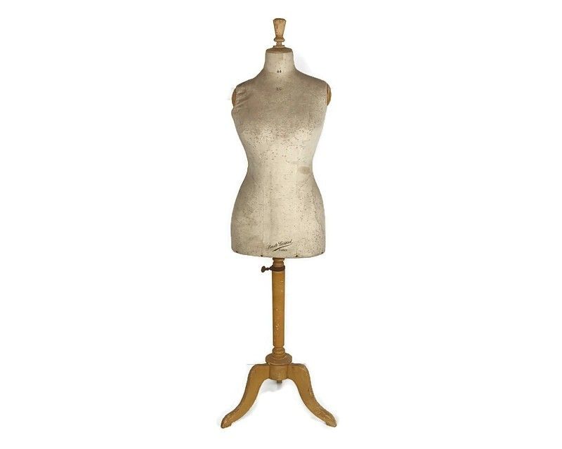 Antique  Mannequin Haute Couture Dress Form Girard Paris Loft Wooden Base