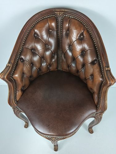 Gorgeous Vintage Corner Arm Desk Chair Leather Wood Chesterfield Vintage photo Furniture