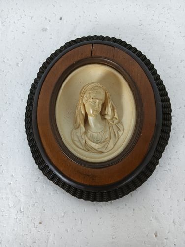 Antique Wall Hanging Antique Meerschaum Mini Small Metal Frame Madonna Virgin Ma photo furniture