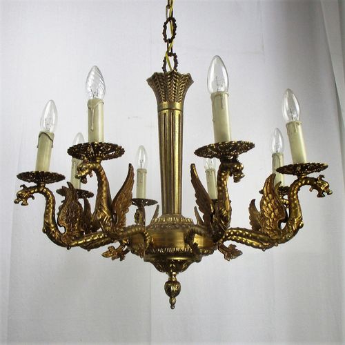 Impressive Gothic Ornate Brass 8 Arms Lights Chandelier Revival Dragons Griffins photo for sale