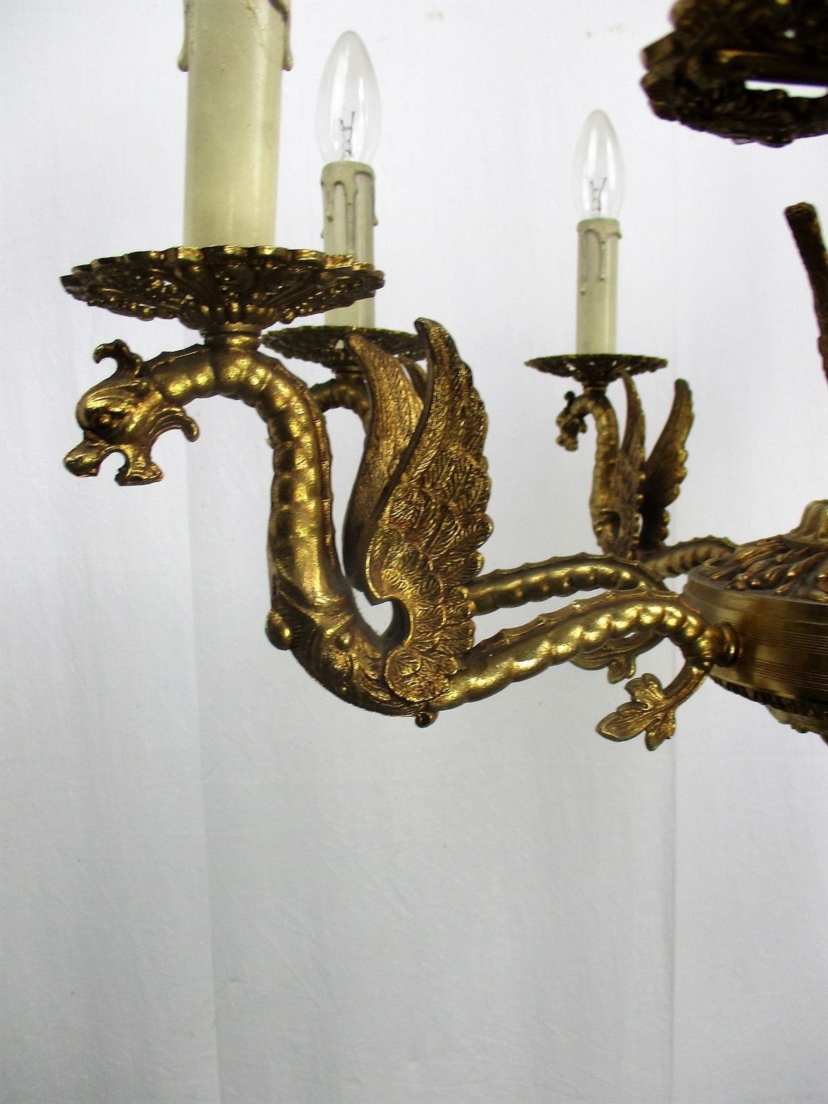 Impressive Gothic Ornate Brass 8 Arms Lights Chandelier Revival Dragons Griffins photo vintage