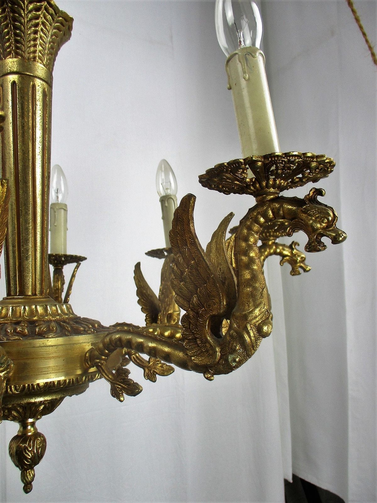 photo furniture Impressive Gothic Ornate Brass 8 Arms Lights Chandelier Revival Dragons Griffins